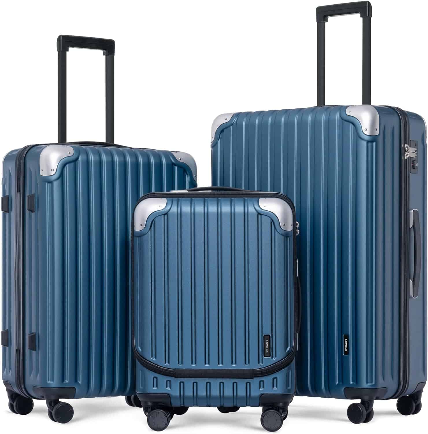 LEVEL8 Grace Luggage Sets Hardshell Suitcase with Wheels, Sturdy Large Suitcase Tsa Lock 20 Inch Expandable Carry on 24 Inch 28 Inch Checked Luggage, 3-Piece Set (20/24/28), Blue