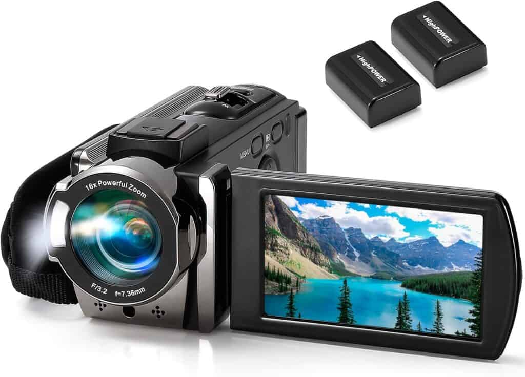 Top 5 Cheap Cameras Under $49.99 | Best Affordable and Inexpensive Digital Cameras Video Camera Camcorder Digital Camera Recorder Full HD 1080P 15FPS 24MP 3.0 Inch 270 Degree Rotation LCD 16X Digital Zoom Camcorder Camera with 2 Batteries(Black)
